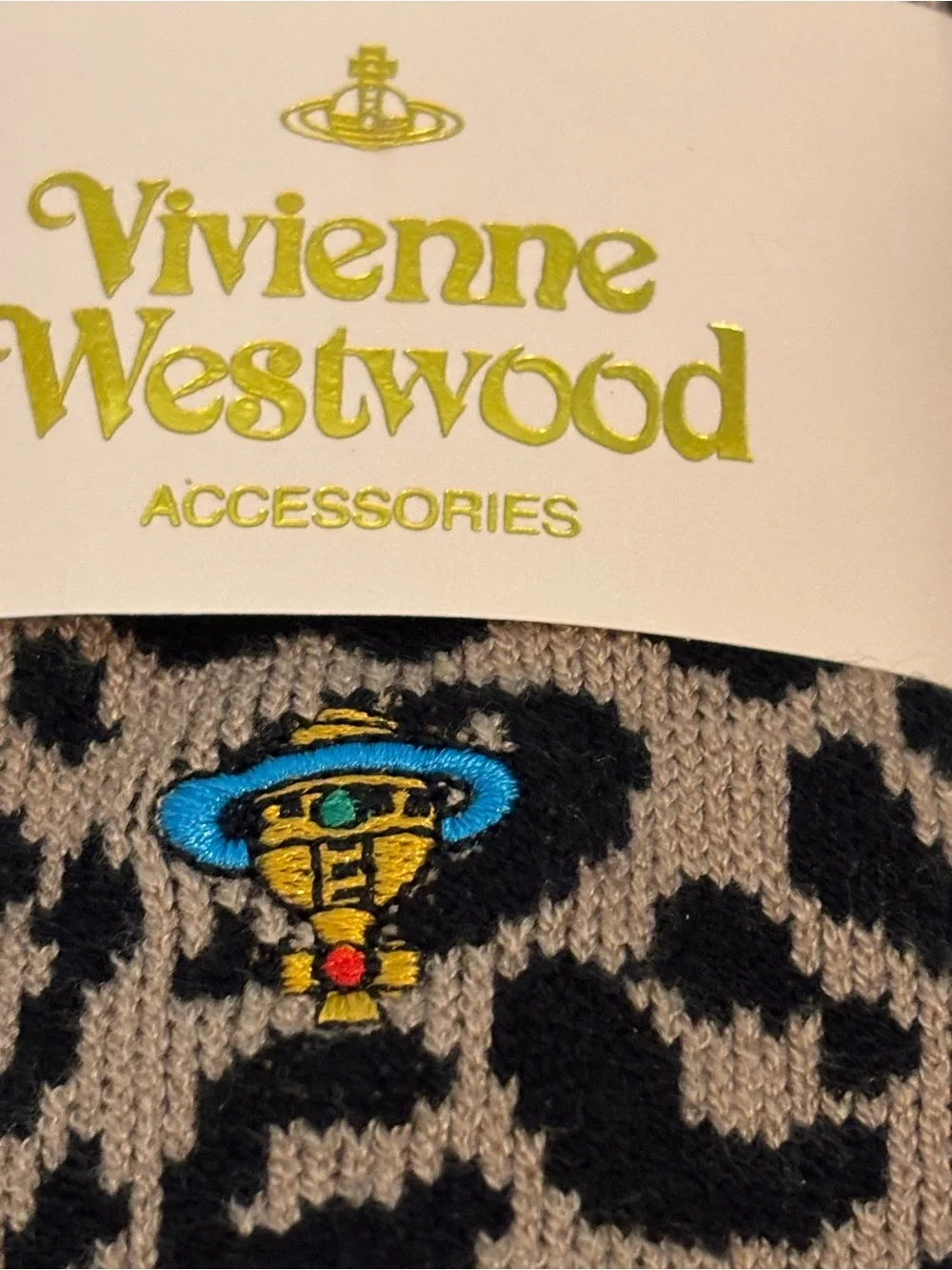 NWT Vivienne Westwood Japan Leopard Orb Crew Socks Beige Black Rare
